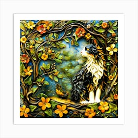 Kitty Corner - Cat In Garden Art Print