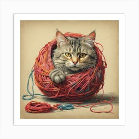 Cat In A Ball Of Yarn 1 Art Print