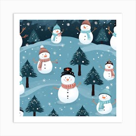 Snowmen In The Forest Art Print