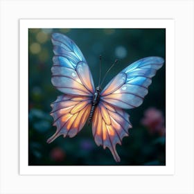 An Ethereal Butterfly With Wings Of Glowing, Iridescent Ribbons Fluttering Through A Dreamlike Garden Art Print