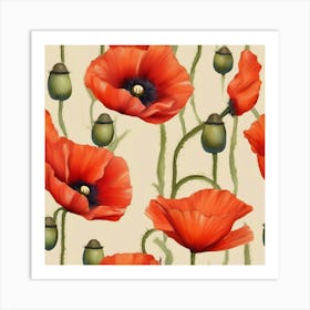 Poppies Seamless Pattern Art Print