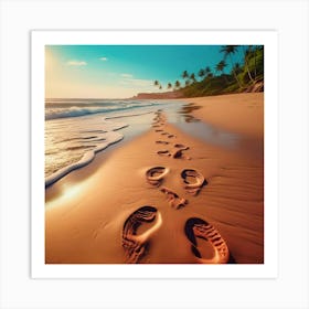 Footprints On The Beach Art Print