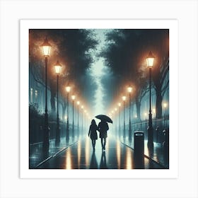 Couple Walking In The Rain 1 Art Print