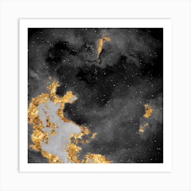 100 Nebulas in Space with Stars Abstract in Black and Gold n.107 Art Print