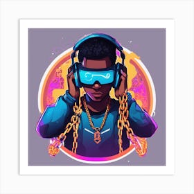 Music man With Headphones Art Print