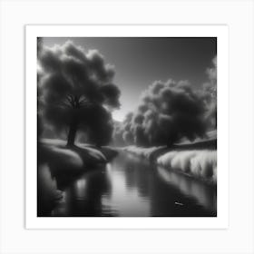 Black And White River 4 Art Print