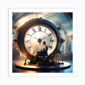 Man Sitting In Front Of A Clock Art Print