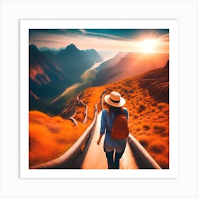 Woman Hiking In The Mountains 1 Art Print