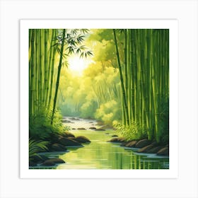 A Stream In A Bamboo Forest At Sun Rise Square Composition 398 Art Print