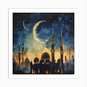 Muslim Mosque At Night 3 Art Print