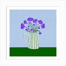 Purple poppies - blue and green Art Print