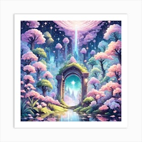 A Fantasy Forest With Twinkling Stars In Pastel Tone Square Composition 231 Art Print