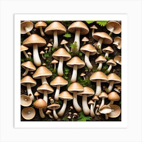 Mushrooms On Moss 1 Art Print