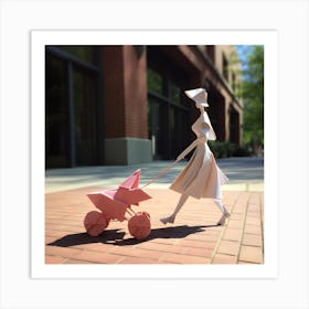 Addyfe Origami Paper Model Of A Woman Pushing A Stroller Down T 6e79d5f2 1afb 409e B4b3 18a273519ac8 031307 Art Print