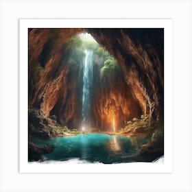 Waterfall In A Cave Art Print