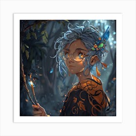 Messy Bright Blue Hair Witch Art Print