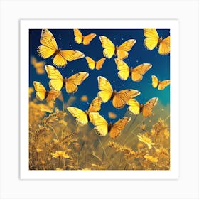 Yellow Butterflies In The Field Art Print