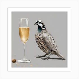 Quail With Champagne Art Print