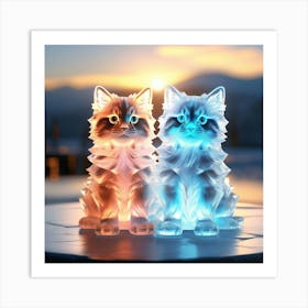 Crystal ice cats statue Art Print