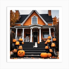 Halloween House With Pumpkins 5 Art Print