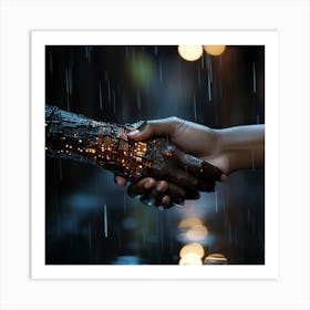 Handshake In The Rain Art Print