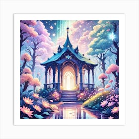 A Fantasy Forest With Twinkling Stars In Pastel Tone Square Composition 53 Art Print