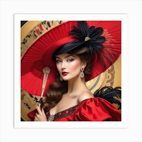 Victorian Woman In Red Hat 19 Art Print