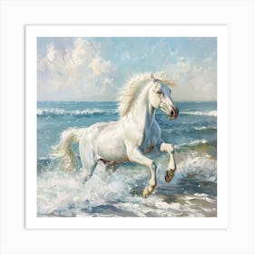 Painting A Horse Running On The Waves, digital art Art Print