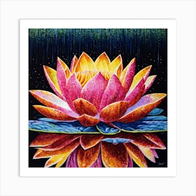 Pointillist on metal "Flower of Lotus" 1 Art Print