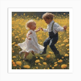 A painting of Baby and Johnny dancing in a field of flowers. 3 Art Print