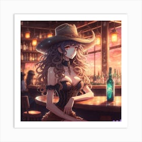 Anime Cowgirl Created using Imagine AI Art Art Print