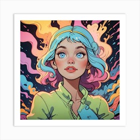 Girl With Blue Hair Art Print