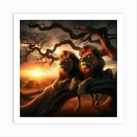 Two Lions Up A Tree Art Print