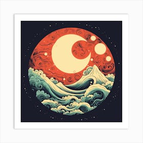 Moon And Waves 3 Art Print