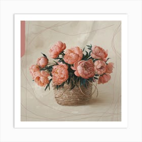 Peonies In A Basket Art Print