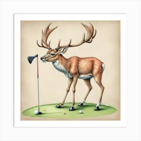 Deer On Golf Course 4 Art Print