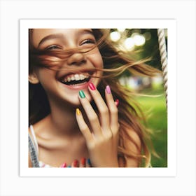 Young Girl With Colorful Nail Polish Art Print