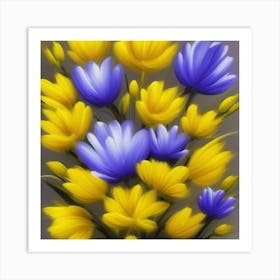 Yellow And Blue Flowers Art Print