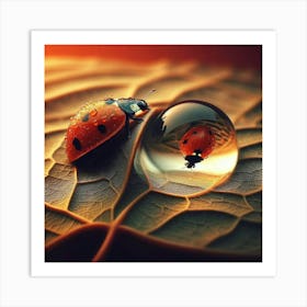 Ladybug In Water Droplet Art Print