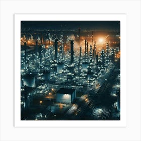 Oil Refinery At Night Art Print