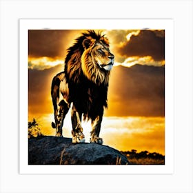 Alone At The Dawn The King Of The Jungle Art Print