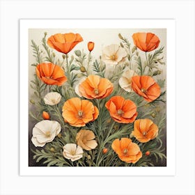 Boho Wildflower Painting California Poppy Art Print 3 Art Print