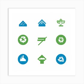 A Series Of Flat Design Icons Representing Various Eco Friendly Practices Such As Recycling Solar (1) Art Print