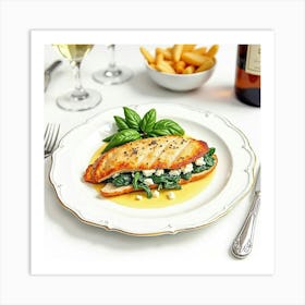 Grilled Chicken With Spinach And Wine Art Print