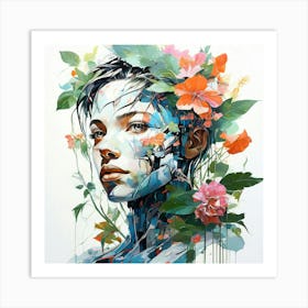 Woman With Flowers On Her Head Art Print