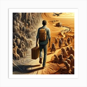 Man Walking Through The Desert Art Print