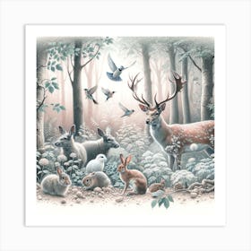 Cute Animals in a Forest Art Print