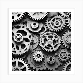 Black And White Gears 1 Art Print