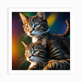 Two Cats On A Rainbow Background Art Print