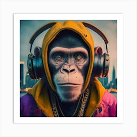 Chimpanzee With Headphones Art Print